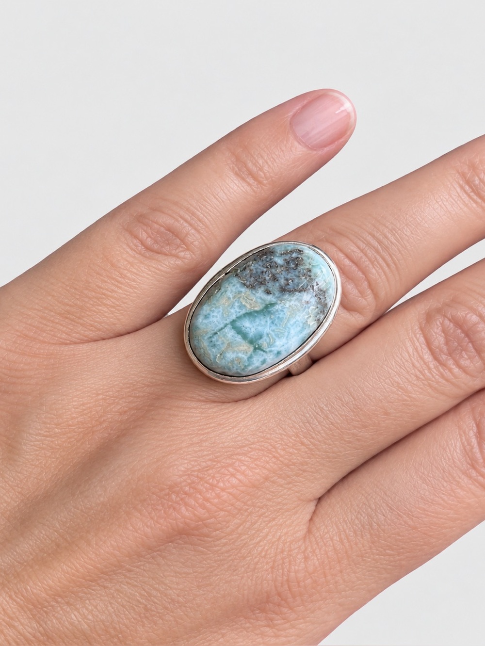 Natural Genuine Larimar 925 Sterling Silver Ring-Sz 8.5